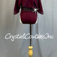 Burgundy Top and Trunk with Wide Mesh Sleeves - Rhinestones and Appliques