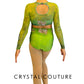 Custom Marble Green Lycra Top & Trunks with Long Mesh Sleeves - Rhinestones & Appliques