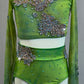 Custom Marble Green Lycra Top & Trunks with Long Mesh Sleeves - Rhinestones & Appliques