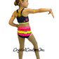 Denim Two Piece with Neon Ruffles and Patches - Rhinestones