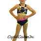 Denim Two Piece with Neon Ruffles and Patches - Rhinestones
