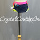 Denim Two Piece with Neon Ruffles and Patches - Rhinestones