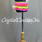 Denim Two Piece with Neon Ruffles and Patches - Rhinestones