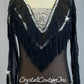 Black Mesh Leotard with Fringe - Rhinestones