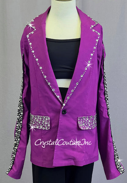 Purple Blazer Jacket with Black Joggers and Rhinestones