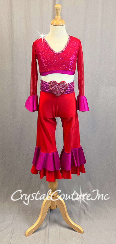 Red and Pink Disco Style Two Piece - Rhinestones