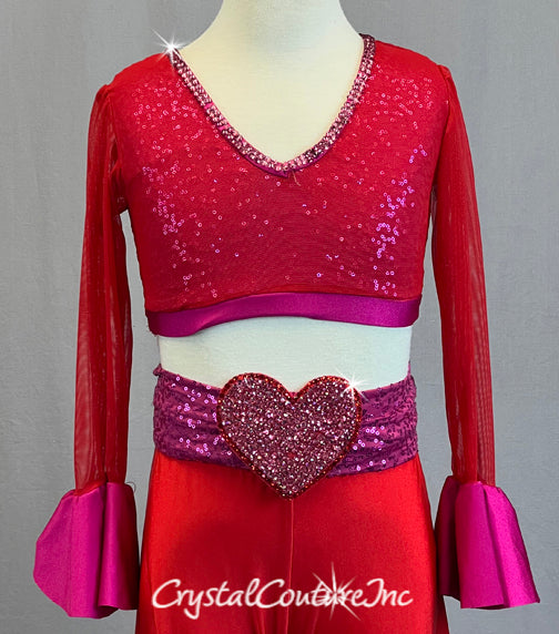 Red and Pink Disco Style Two Piece with Rhinestones
