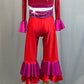 Red and Pink Disco Style Two Piece with Rhinestones