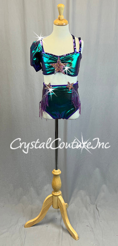 Irridescent Green Mermaid Inspired Two Piece - Rhinestones