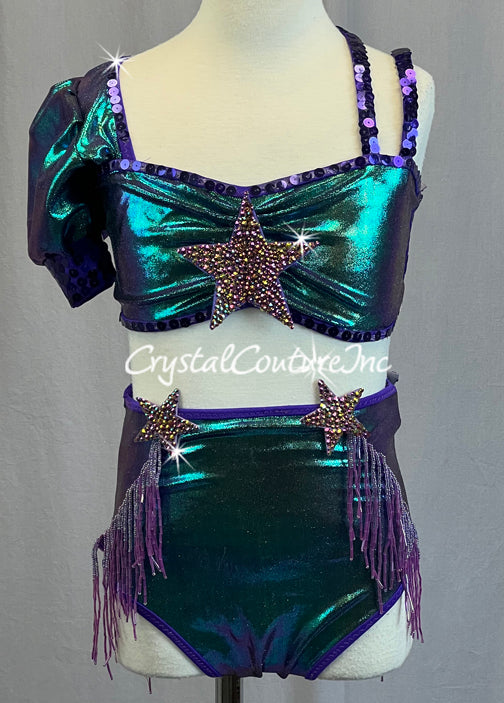 Irridescent Green Mermaid Inspired Two Piece with Rhinestones