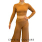 Brown Long Sleeve Top and Wide Leg Pant with Rhinestones