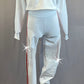 White and Red Hooded Track Suit with Netting and Rhinestones