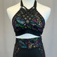 Multicolor Neon Halter Top and Shorts with Black Mesh Overlay - Rhinestones