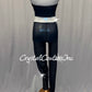 Black and Silver Halter Unitard with Mesh and Rhinestones