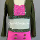 Olive Green and Neon Pink Soldier Two Piece - Rhinestones