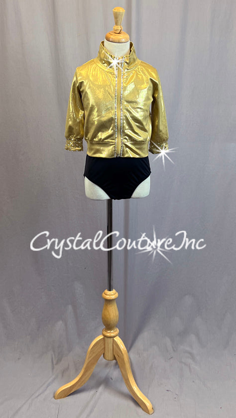 Gold Elbow Length Zip Up Jacket with Trunks - Rhinestones