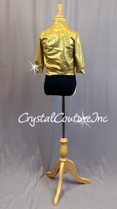 Gold Elbow Length Zip Up Jacket with Trunks and Rhinestones