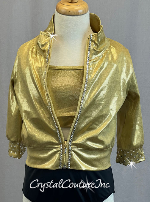 Gold Elbow Length Zip Up Jacket with Trunks - Rhinestones