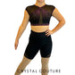 Black and Pink Mesh Cap Sleeve Top with Biker Shorts and Rhinestones