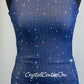 Denim High Neck Mini Dress with Bronze Detailing - Rhinestones