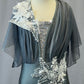 Gray Leotard with Shimmer Mesh Overlay and Flutter Sleeve - Rhinestones and Appliques