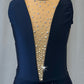 Navy Leotard with Open Back and Asymmetrical Mesh Skirt - Rhinestones