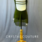 Olive Green Mesh Dress with Circle Rhinestone Hem
