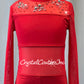 Red Wide Leg Jumpsuit with Mesh - Rhinestones