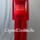 Red Wide Leg Jumpsuit with Mesh and Rhinestones
