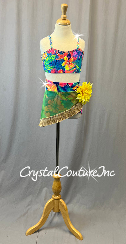 Multicolor Hawaiian Theme Two Piece with Asymmetrical - Rhinestones