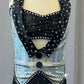 Silver Tux Vest with Lattice Patterned Two Piece - Rhinestones