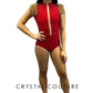 Red High Neck Leotard with Gold Chainmail Epaulettes - Rhinestones