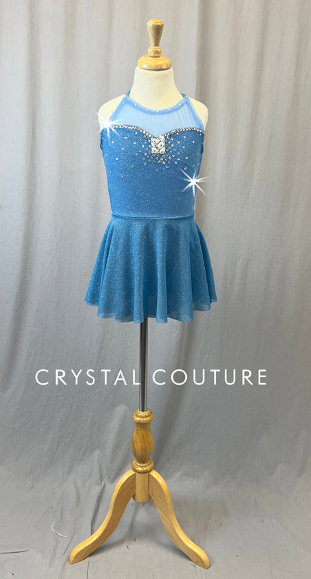 Shimmer Blue Dress with Strappy Back and Rhinestones