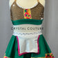 Brown and Green Two Piece with Trim & Apron - Rhinestones