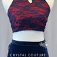 Red & Navy Lace Two Piece with Half Skirt - Appliques & Rhinestones