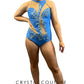 Blue Cutout Leotard with Mesh Wings - Appliques and Rhinestones