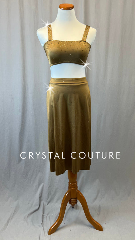 Golden Brown Two Piece with Side Slit Skirt and Rhinestones