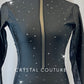 Black and Silver Unitard with Mesh Back and Rhinestones