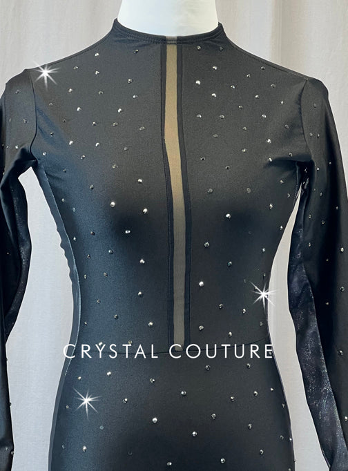 Black and Silver Unitard with Mesh Back - Rhinestones