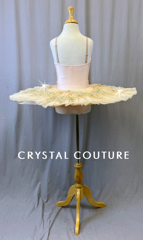 Peachy Pink Platter Tutu with Gold Appliques and Rhinestones