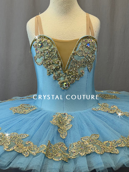 Sky Blue Platter Tutu with Gold Appliques and Rhinestones Crystal Couture Sky Blue Platter Tutu with Gold Appliques and Rhinestones Crystal Couture