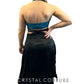 Lacy Teal Halter Top with Black Silky Criss Cross Skirt - Rhinestones