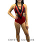 Black and Red Leotard with Side Cutouts and Beaded Fringe - Rhinestones