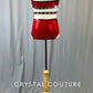 Custom Black & Red Leotard with Side Cutouts & Beaded Fringe - Rhinestones