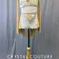 Nude Two Piece with Flutter Sleeves and Half Skirt - Rhinestones