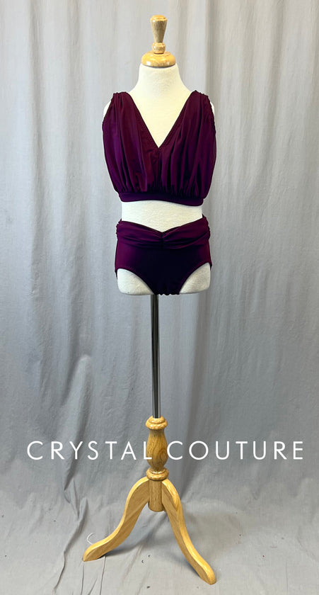 Plum Two Piece with Mesh Ruching