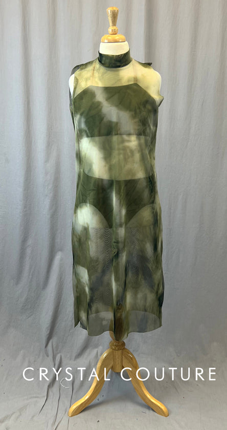 Olive Green Marbled Overlay Dress