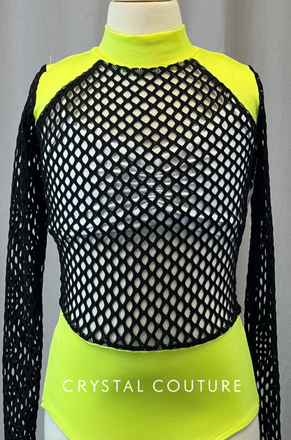 Neon Yellow and Black Netting Leotard - Size AXS