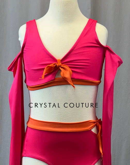 Pink and Orange Cold Shoulder Top with Bell Sleeves and Trunks