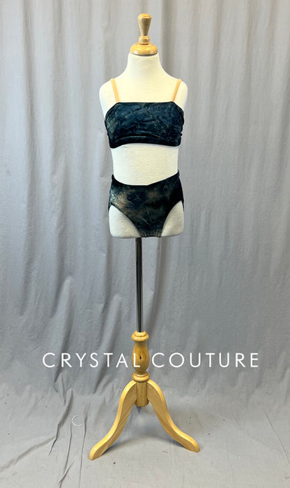 Blue Velour Marbled Bra Top & Trunks